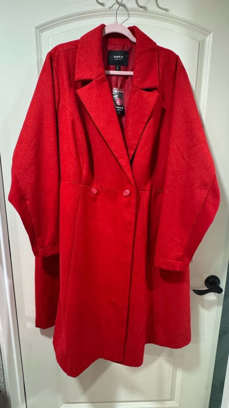 Torrid Red Wool Blend Fit & Flare Coat Size 4X NWT Holiday Glam Chic